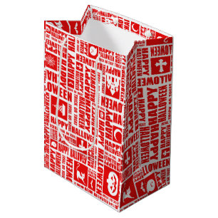 Sac Cadeau Moyen Halloween Cool Whimsical Typographie Motif Rouge