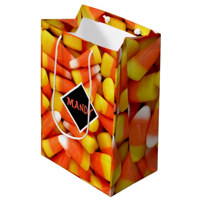 Sac Cadeau Moyen Halloween Corne de bonbons Personnaliser (Devant Angle)
