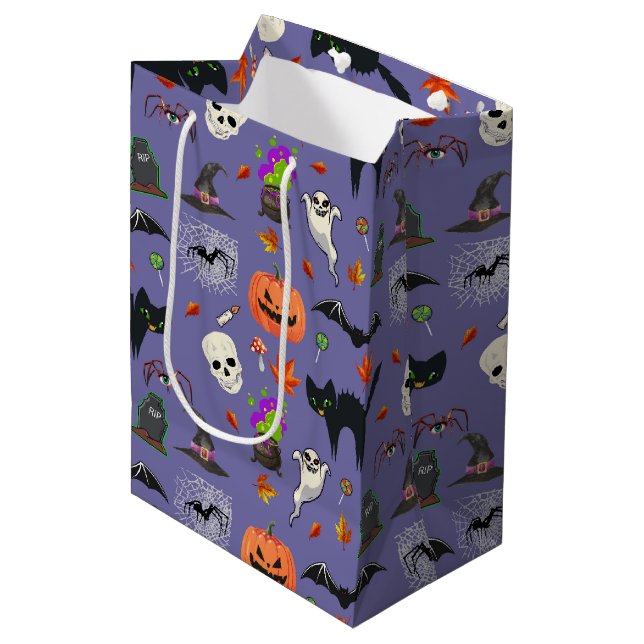 Sac Cadeau Moyen Halloween Éffrayante Et Mignonne (Devant Angle)