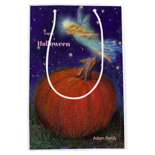 Sac Cadeau Moyen Halloween fée grand Citrouille personnalisé (Devant)