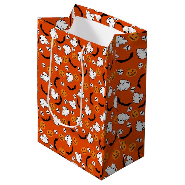 Sac Cadeau Moyen Halloween Ghost Bats Citrouille crâne (Devant Angle)