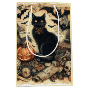 Sac Cadeau Moyen Halloween gothique vintage de chat noir