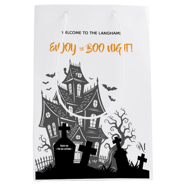 Sac cadeau moyen : HALLOWEEN Maison (blanc) (Devant)