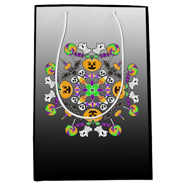 Sac Cadeau Moyen Halloween Mandala Fantômes, Citrouilles, chauves-s (Devant)