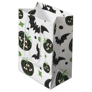 Sac Cadeau Moyen Halloween moderne 3 Citrouilles et chauves-souris