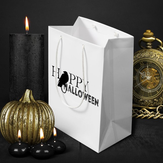 Sac Cadeau Moyen Halloween moderne noir et blanc chic adulte (black and white elegant Halloween treats gift bag)