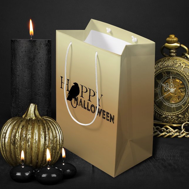 Sac Cadeau Moyen Halloween moderne Noir Et Or Chic Adulte Adulte (black and gold halloween treats gift bag)