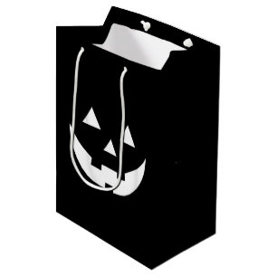 Sac Cadeau Moyen Halloween noir blanc Jack-o'-lantern effrayant tra