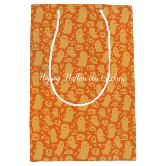 Sac Cadeau Moyen Halloween Orange éffrayant (Devant)