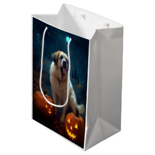 Sac Cadeau Moyen Halloween Saint Bernard avec la peur Citrouille