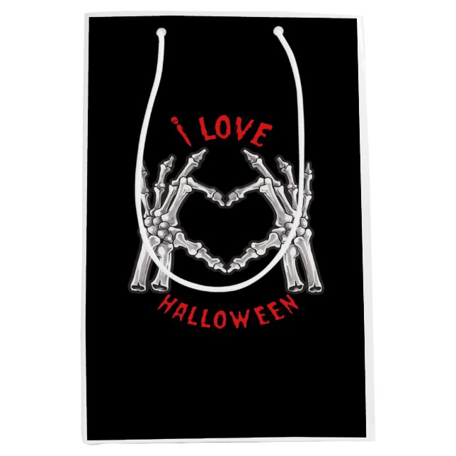 Sac Cadeau Moyen Halloween Skeletal Mains Coeur drôle Dire (Devant)