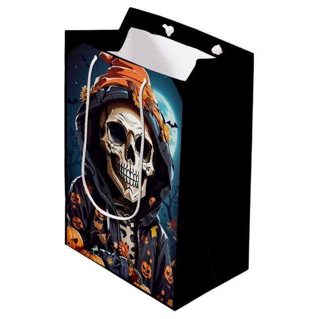 Sac Cadeau Moyen Halloween squelette déplaisant (Devant Angle)