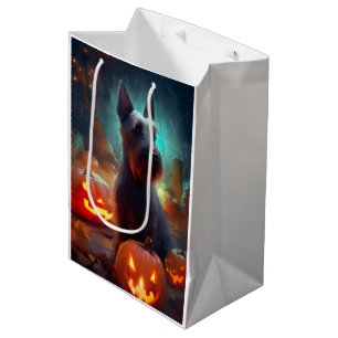 Sac Cadeau Moyen Halloween Terrier écossais avec la peur Citrouille