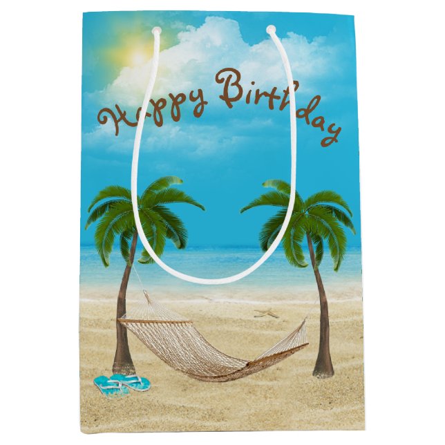 Sac Cadeau Moyen Hamac sur la plage Anniversaire (Devant)