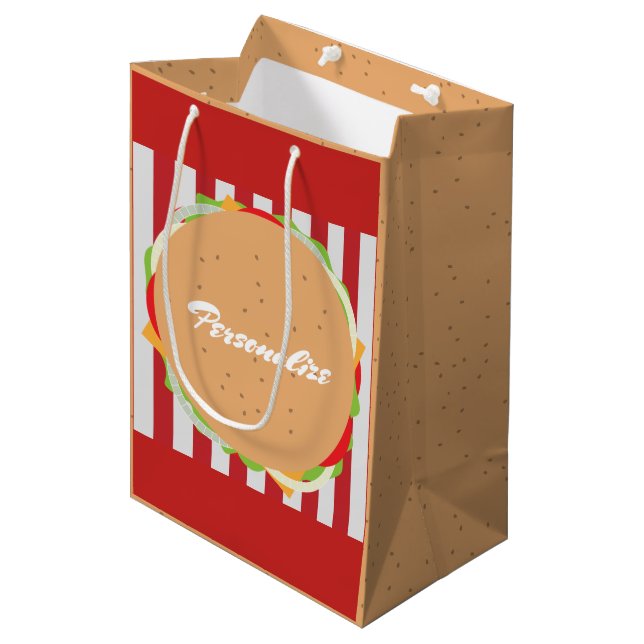Sac Cadeau Moyen Hamburger cheeseburger mignon café rouge blanc ray (Devant Angle)