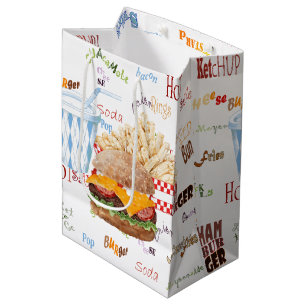 Sac Cadeau Moyen Hamburger Fries Restauration rapide BBQ Diner