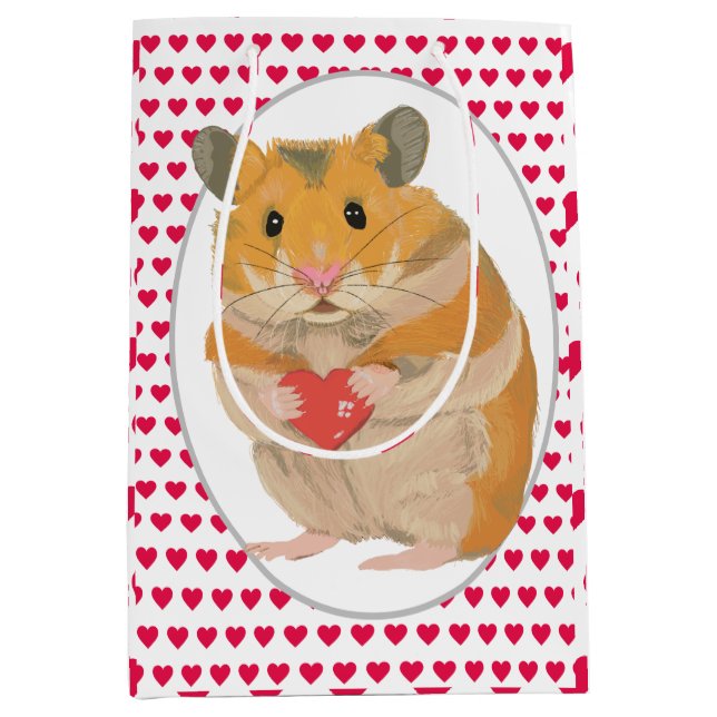 Sac Cadeau Moyen Hamster mignon et Coeurs rouges (Devant)