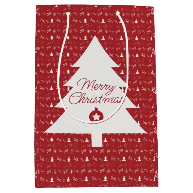 Sac Cadeau Moyen Hand-Drawn Festive Red & White Christmas (Devant)