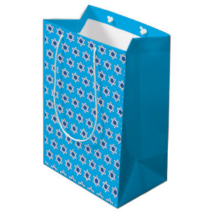 Sac Cadeau Moyen Hannukkah Blue et White Jewish Star