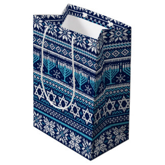 Sac Cadeau Moyen Hanoukka Fair Isle Faux Knit