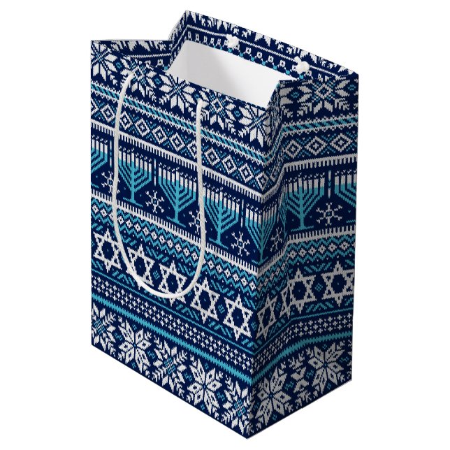 Sac Cadeau Moyen Hanoukka Fair Isle Faux Knit (Dos Angle)