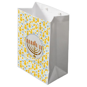 Sac Cadeau Moyen Hanoukka Menorah En Jaune
