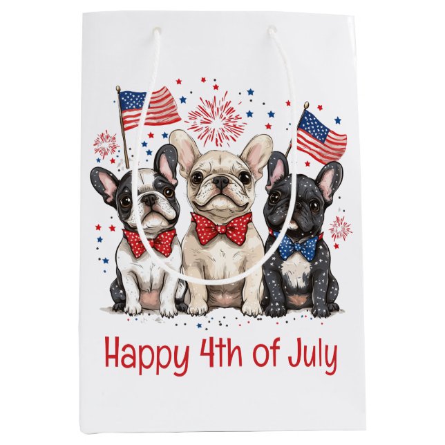 Sac Cadeau Moyen Happy 4 juillet Bulldogs français (Devant)