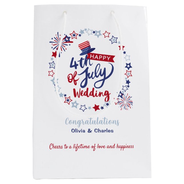 Sac Cadeau Moyen Happy 4th of July Wedding Congratulations Custom  (Devant)