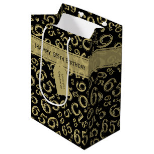 Sac Cadeau Moyen Happy 65th Birthday Number Motif Black and Gold