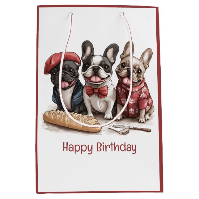 Sac Cadeau Moyen Happy Birthday Bonjour French Bulldogs (Devant)