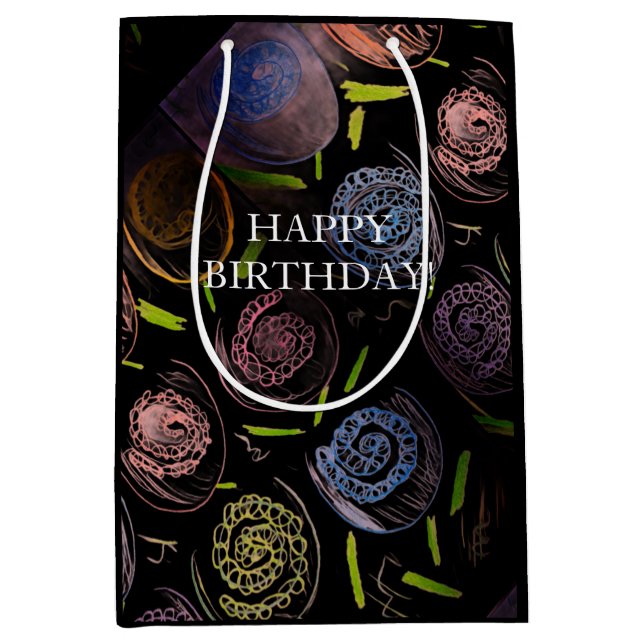 Sac Cadeau Moyen HAPPY BIRTHDAY COLORFUL flowwers (Devant)