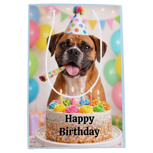 Sac Cadeau Moyen Happy Birthday Cute Boxer Dog  (Devant)
