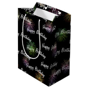 Sac Cadeau Moyen Happy Birthday fireworks on black