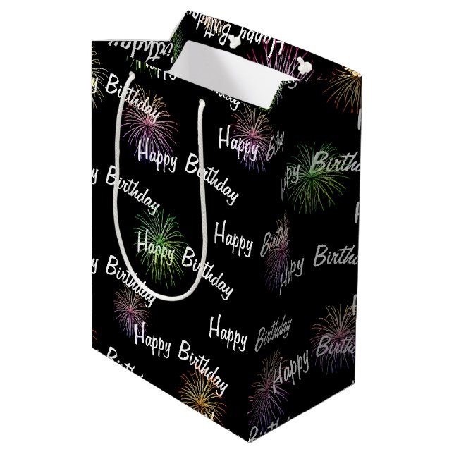 Sac Cadeau Moyen Happy Birthday fireworks on black (Dos Angle)