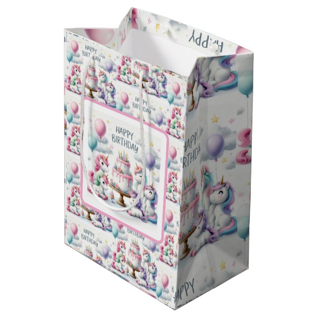Sac Cadeau Moyen Happy Birthday Unicorn Themed (Dos Angle)