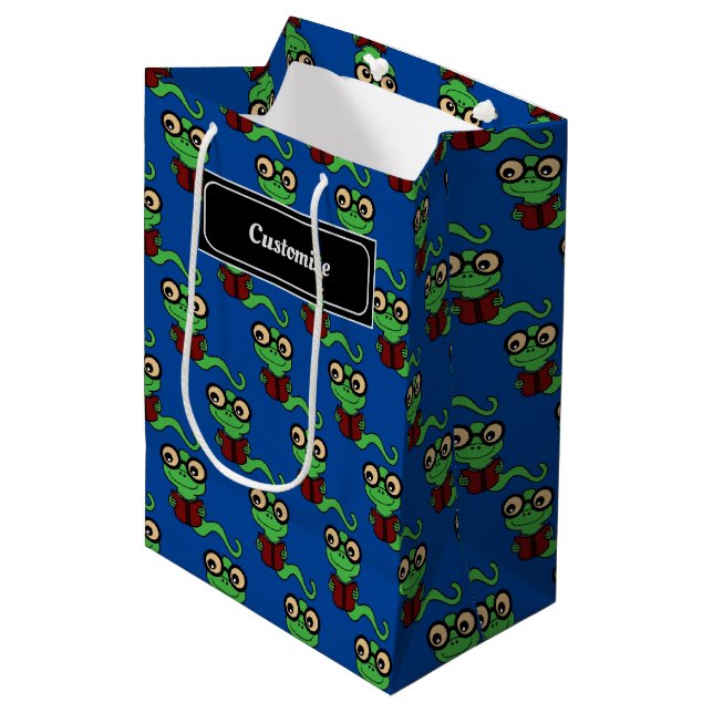 Sac Cadeau Moyen Happy Bookworm Turquoise (Devant Angle)
