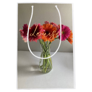 Sac Cadeau Moyen Happy Gerbera Fleur colorée +Nom personnalisé