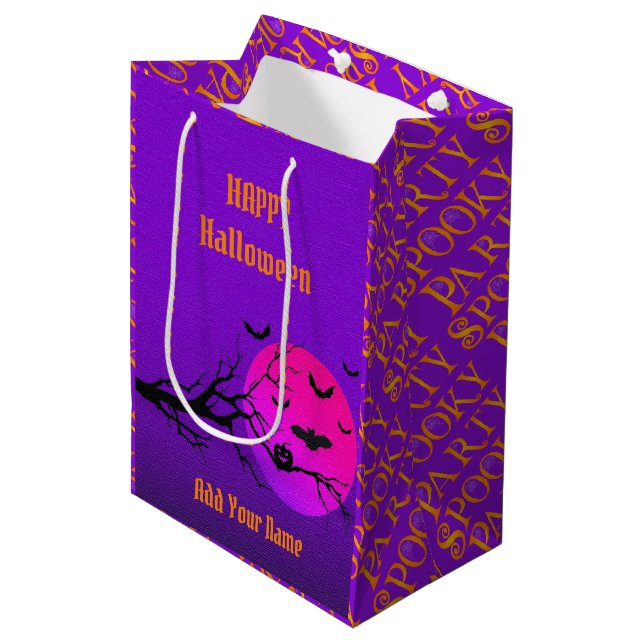 Sac Cadeau Moyen Happy Halloween Éffrayant (Devant Angle)