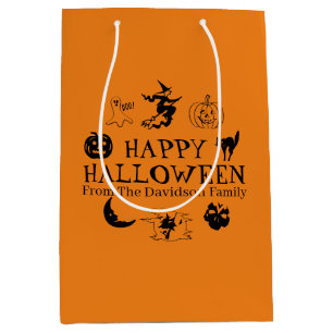 Sac Cadeau Moyen Happy Halloween nom personnalisé noir & orange