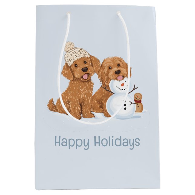 Sac Cadeau Moyen Happy Holidays Winter Goldendoodle Dog Snowman (Devant)