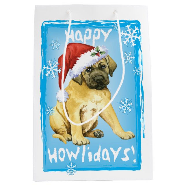 Sac Cadeau Moyen Happy Howlidays Mastiff (Devant)