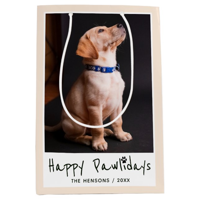 Sac Cadeau Moyen Happy Pawlidays Funny Pun Pet Photo (Devant)