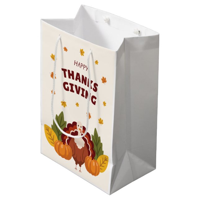 Sac Cadeau Moyen Happy Thanksgiving Autumn Pumpkin (Devant Angle)