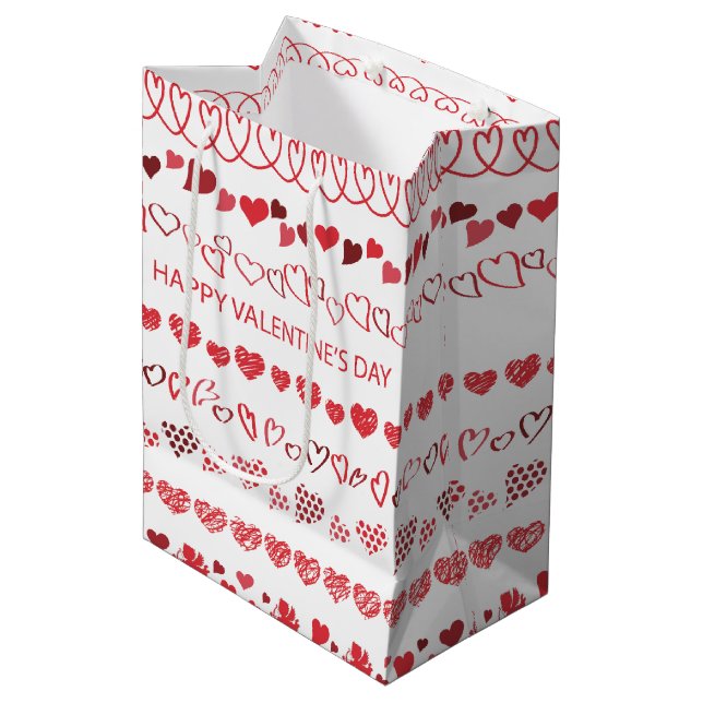 Sac Cadeau Moyen Happy Valentine’s Day Hearts Romantic Holiday (Devant Angle)