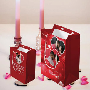Sac Cadeau Moyen Happy Valentine's 3 Photo Collage Red Hearts