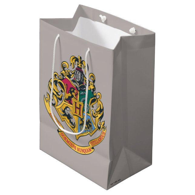 Sac Cadeau Moyen Harry Potter | Blason de Poudlard - Couleurs (Devant Angle)