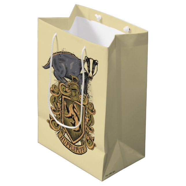 Sac Cadeau Moyen Harry Potter | Cimier de Hufflepuff avec Badger (Devant Angle)