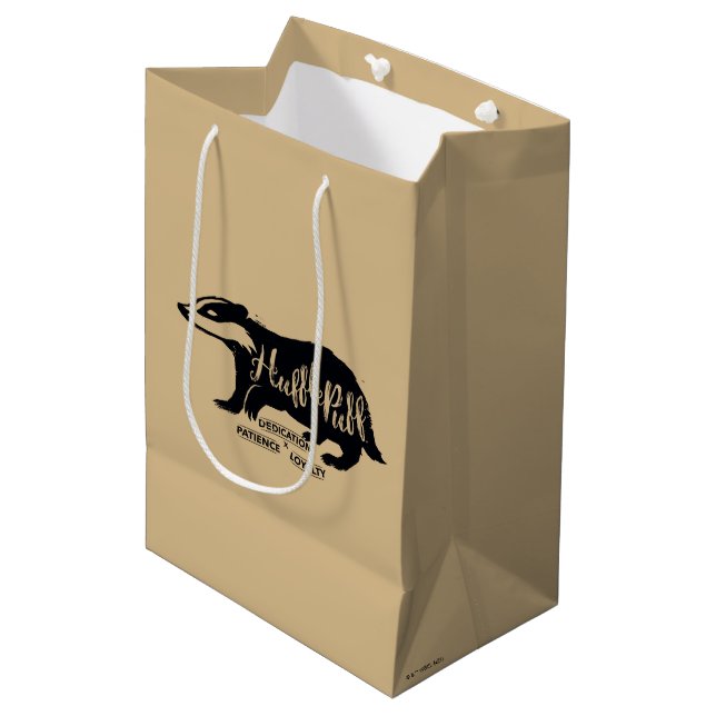 Sac Cadeau Moyen Harry Potter | HUFFLEPUFF™ Silhouette Typographie (Devant Angle)
