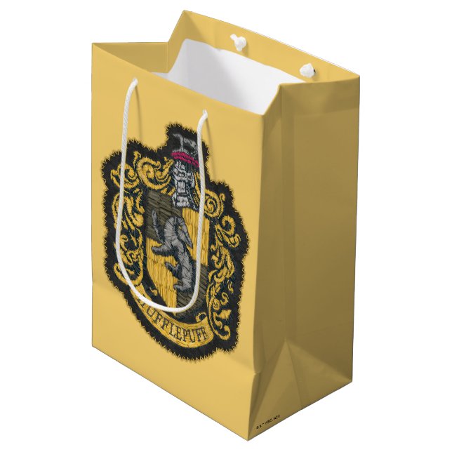 Sac Cadeau Moyen Harry Potter | Patch de crête de Hufflepuff (Devant Angle)