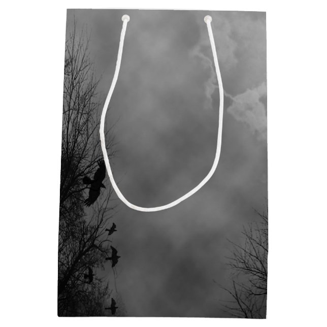 Sac Cadeau Moyen Haunted Halloween Sky avec Ravens Party Favor Box (Dos)
